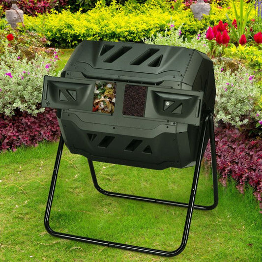43 Gallon Composting Tumbler Compost Bin with Dual Rotating Chamber - Renee Lane Company