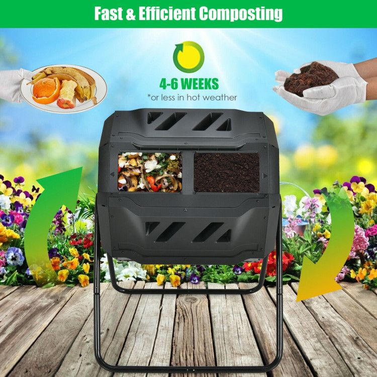 43 Gallon Composting Tumbler Compost Bin with Dual Rotating Chamber - Renee Lane Company