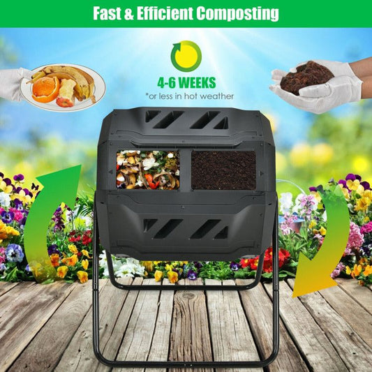 43 Gallon Composting Tumbler Compost Bin with Dual Rotating Chamber - Renee Lane Company