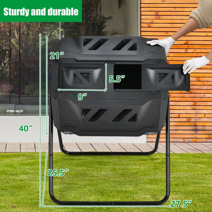 43 Gallon Composting Tumbler Compost Bin with Dual Rotating Chamber - Renee Lane Company