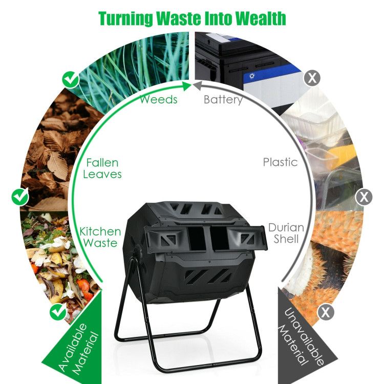 43 Gallon Composting Tumbler Compost Bin with Dual Rotating Chamber - Renee Lane Company
