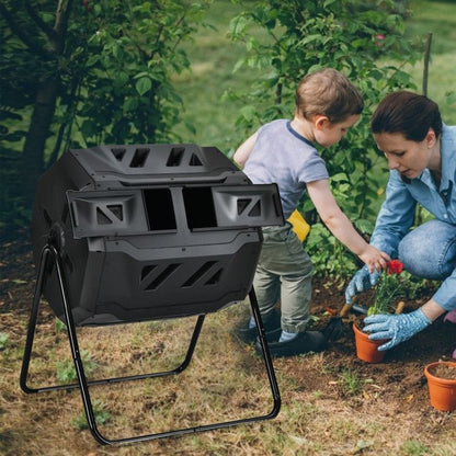 43 Gallon Composting Tumbler Compost Bin with Dual Rotating Chamber - Renee Lane Company