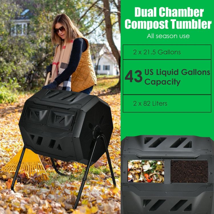 43 Gallon Composting Tumbler Compost Bin with Dual Rotating Chamber - Renee Lane Company