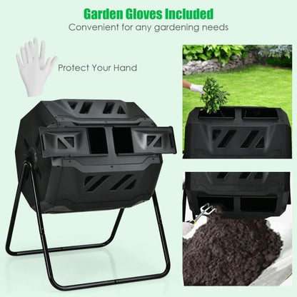 43 Gallon Composting Tumbler Compost Bin with Dual Rotating Chamber - Renee Lane Company