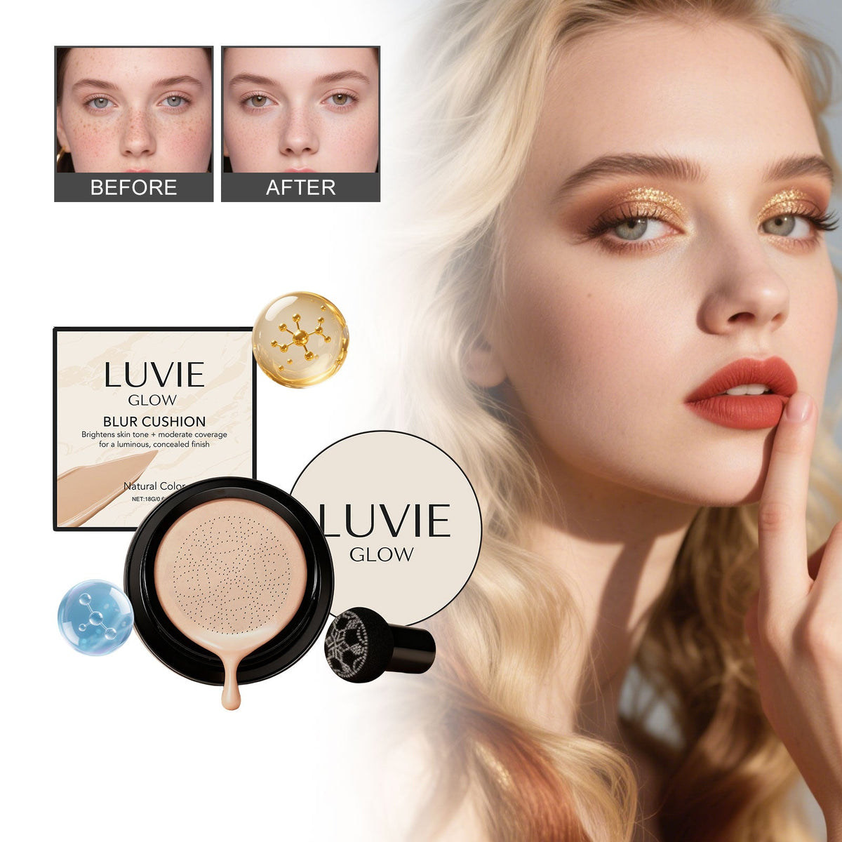 Natural shade blur cushion foundation compact with sponge applicator