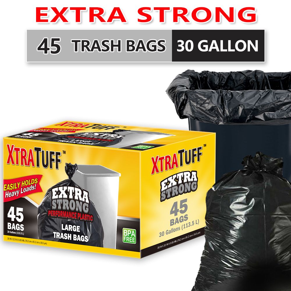 45 Pieces Puncture Tear Resistant Trash Bags, 30 Gallon Capacity, Multipurpose Cleaning Supplies For Industrial, Garden, Home, And Commercial Use - Durable, Leak-Proof - Renee Lane Company