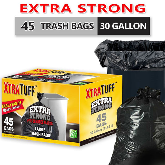 45 Pieces Puncture Tear Resistant Trash Bags, 30 Gallon Capacity, Multipurpose Cleaning Supplies For Industrial, Garden, Home, And Commercial Use - Durable, Leak-Proof - Renee Lane Company
