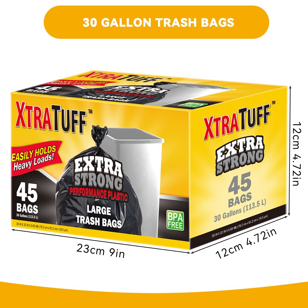 45 Pieces Puncture Tear Resistant Trash Bags, 30 Gallon Capacity, Multipurpose Cleaning Supplies For Industrial, Garden, Home, And Commercial Use - Durable, Leak-Proof - Renee Lane Company