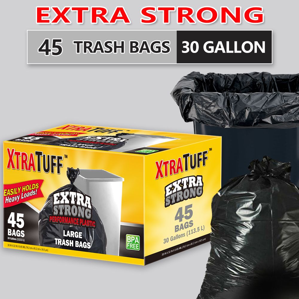 45 Pieces Puncture Tear Resistant Trash Bags, 30 Gallon Capacity, Multipurpose Cleaning Supplies For Industrial, Garden, Home, And Commercial Use - Durable, Leak-Proof - Renee Lane Company