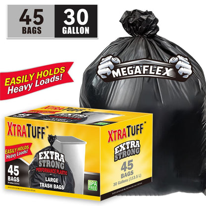 45 Pieces Puncture Tear Resistant Trash Bags, 30 Gallon Capacity, Multipurpose Cleaning Supplies For Industrial, Garden, Home, And Commercial Use - Durable, Leak-Proof - Renee Lane Company