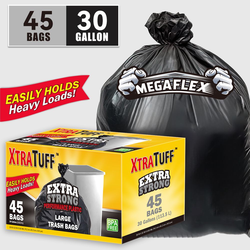 45 Pieces Puncture Tear Resistant Trash Bags, 30 Gallon Capacity, Multipurpose Cleaning Supplies For Industrial, Garden, Home, And Commercial Use - Durable, Leak-Proof - Renee Lane Company