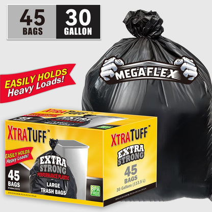 45 Pieces Puncture Tear Resistant Trash Bags, 30 Gallon Capacity, Multipurpose Cleaning Supplies For Industrial, Garden, Home, And Commercial Use - Durable, Leak-Proof - Renee Lane Company