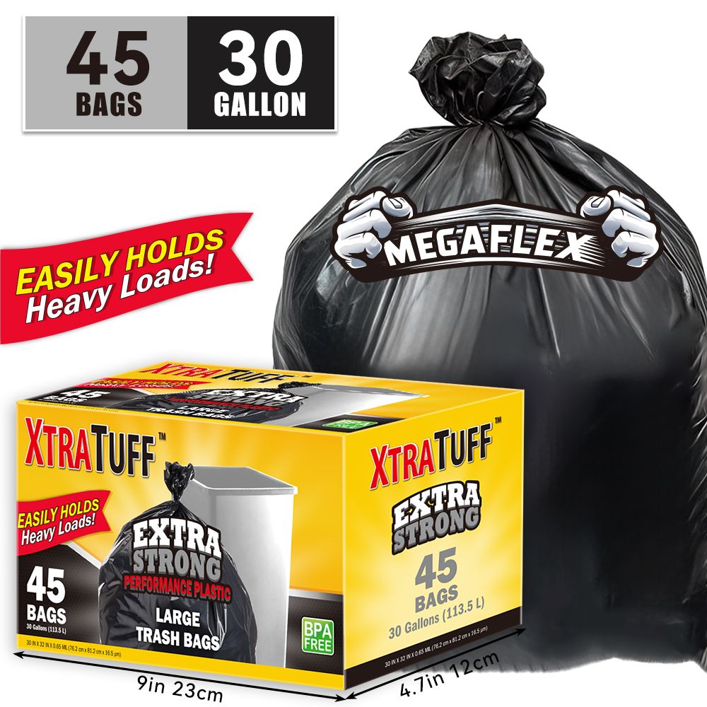 45 Pieces Puncture Tear Resistant Trash Bags, 30 Gallon Capacity, Multipurpose Cleaning Supplies For Industrial, Garden, Home, And Commercial Use - Durable, Leak-Proof - Renee Lane Company