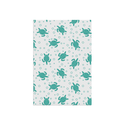 Sea turtle pattern garden flag, teal turtles on white with small dot accents
