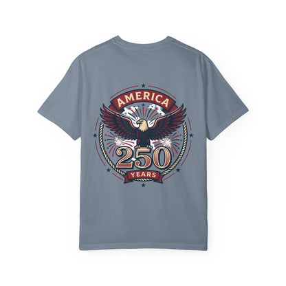 Blue T-shirt with back America 250 years eagle graphic