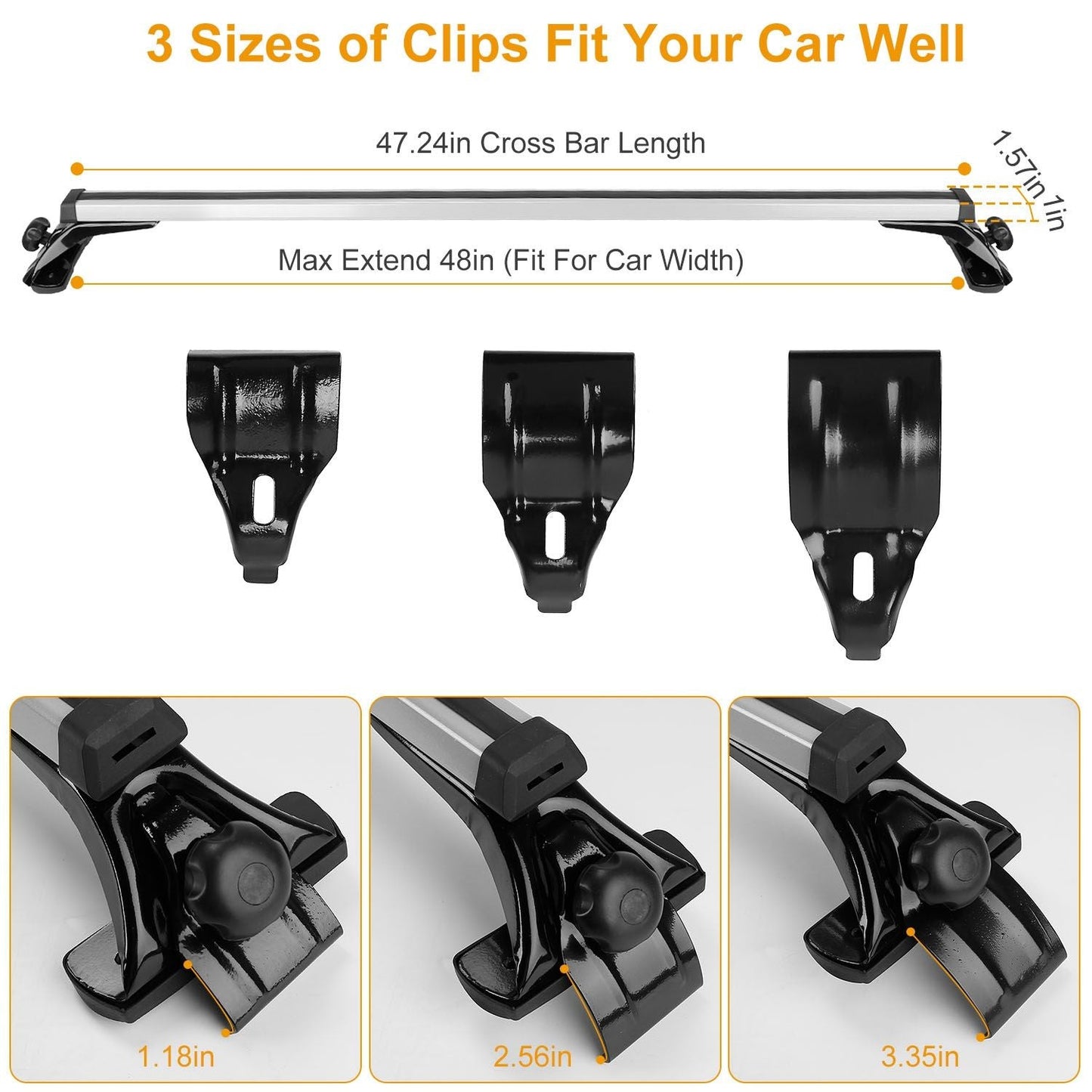 47.24in Universal Top Roof Rack Cross Bar Cargo Carrier Aluminum Crossbar Rack with 165LBS Capacity Fit for Most Vehicle Wagon Car Without Roof Side Rail - Renee Lane Company