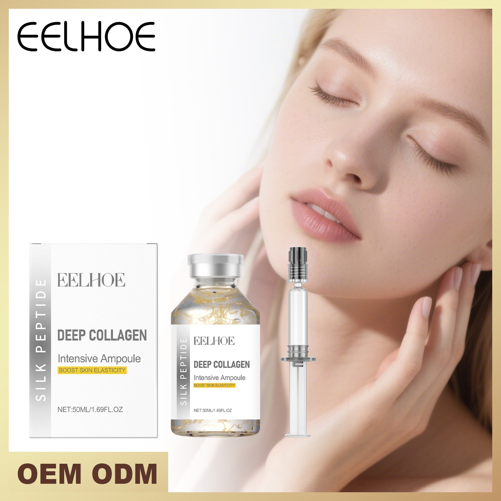 Deep collagen intensive ampoule set: white box, amber bottle, silver pump dropper (50ml)