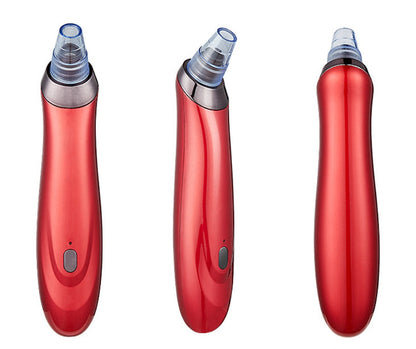 Electric blackhead remover device in red and black with clear suction nozzle tip.