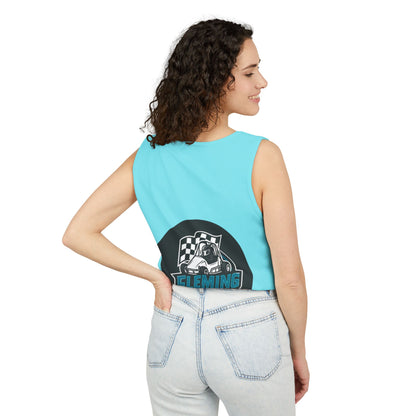 Light blue racing tank top with Fleming Racing graphic on the back