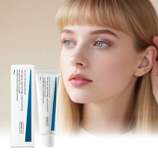 Brightening spot-reducing cream tube and box with teal accents