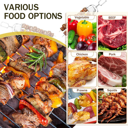 4PCS Kabob Skewers for Grilling, 14'' Stainless Steel Kebab Skewers, 3 Prong Metal Grill Skewer with Push Bar Slider, Skewer Sticks for Meat Veggies Fruits Marshmallows, BBQ Barbecue Accessories - Renee Lane Company