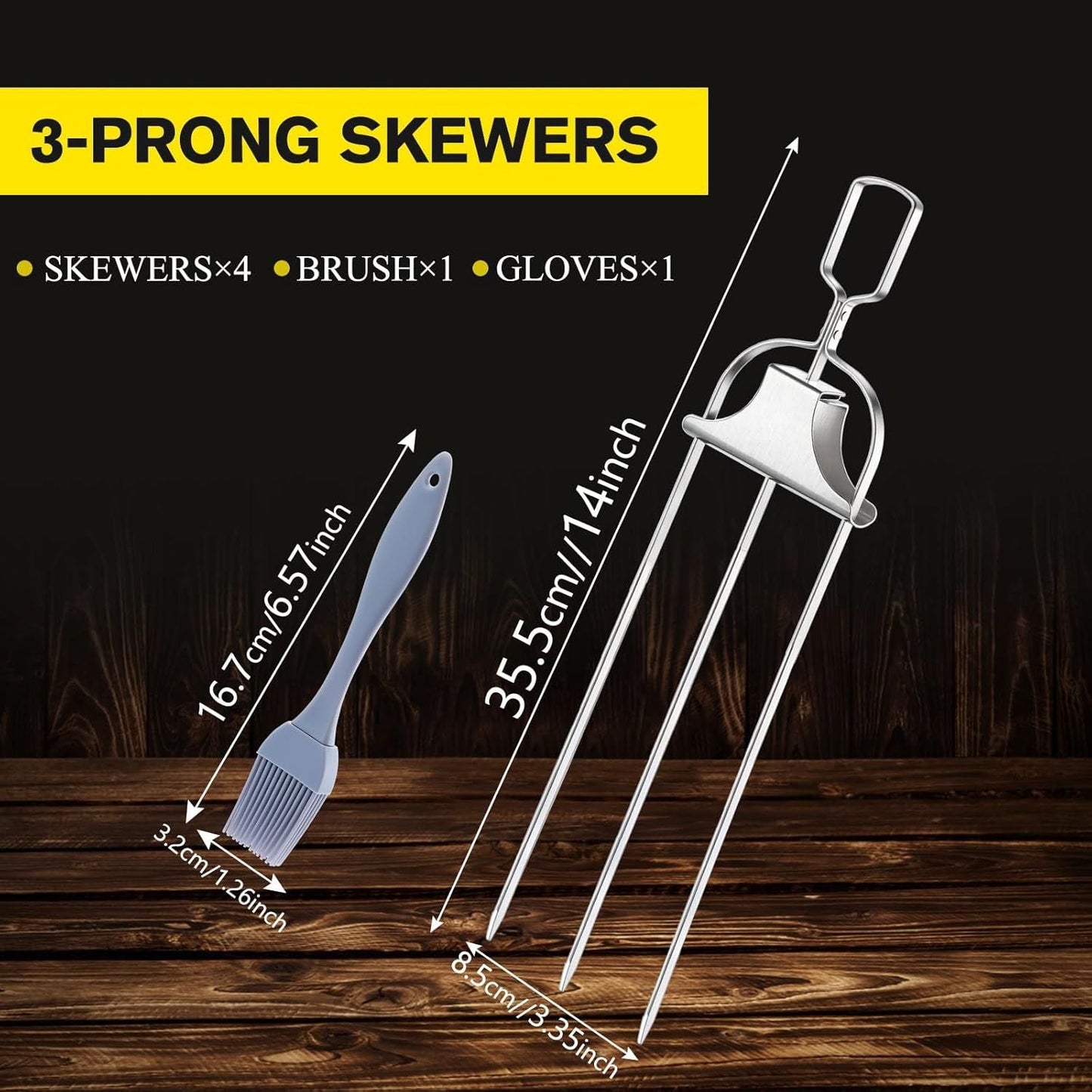 4PCS Kabob Skewers for Grilling, 14'' Stainless Steel Kebab Skewers, 3 Prong Metal Grill Skewer with Push Bar Slider, Skewer Sticks for Meat Veggies Fruits Marshmallows, BBQ Barbecue Accessories - Renee Lane Company