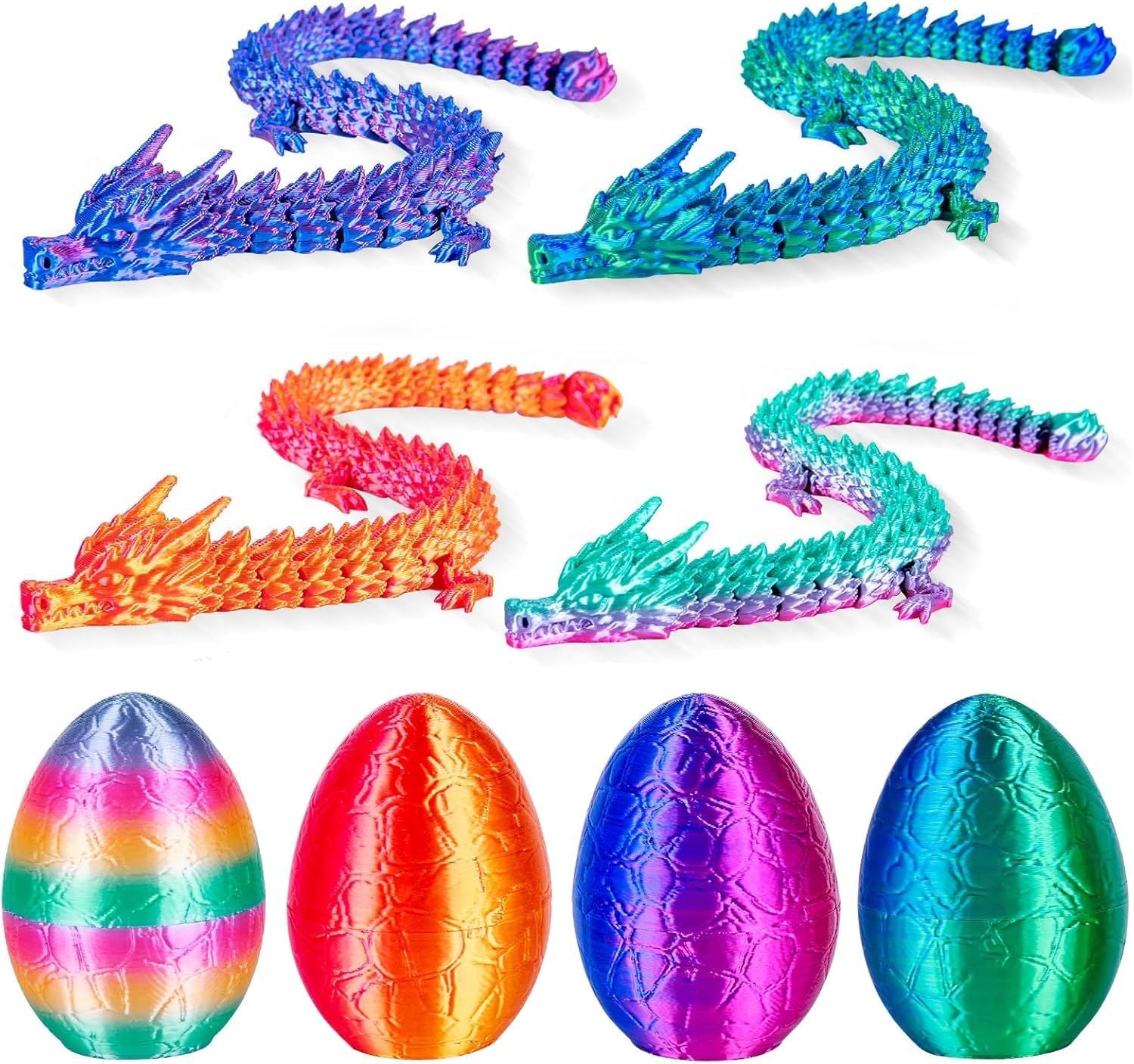 4Pcs 3D Printed Dragon Eggs Dragon Eggs with 8.86inch Dragon Inside 3D Printed Toys Dragon Toys for Kid & Adults, Easter Home Decor, 4Pack1 - Renee Lane Company