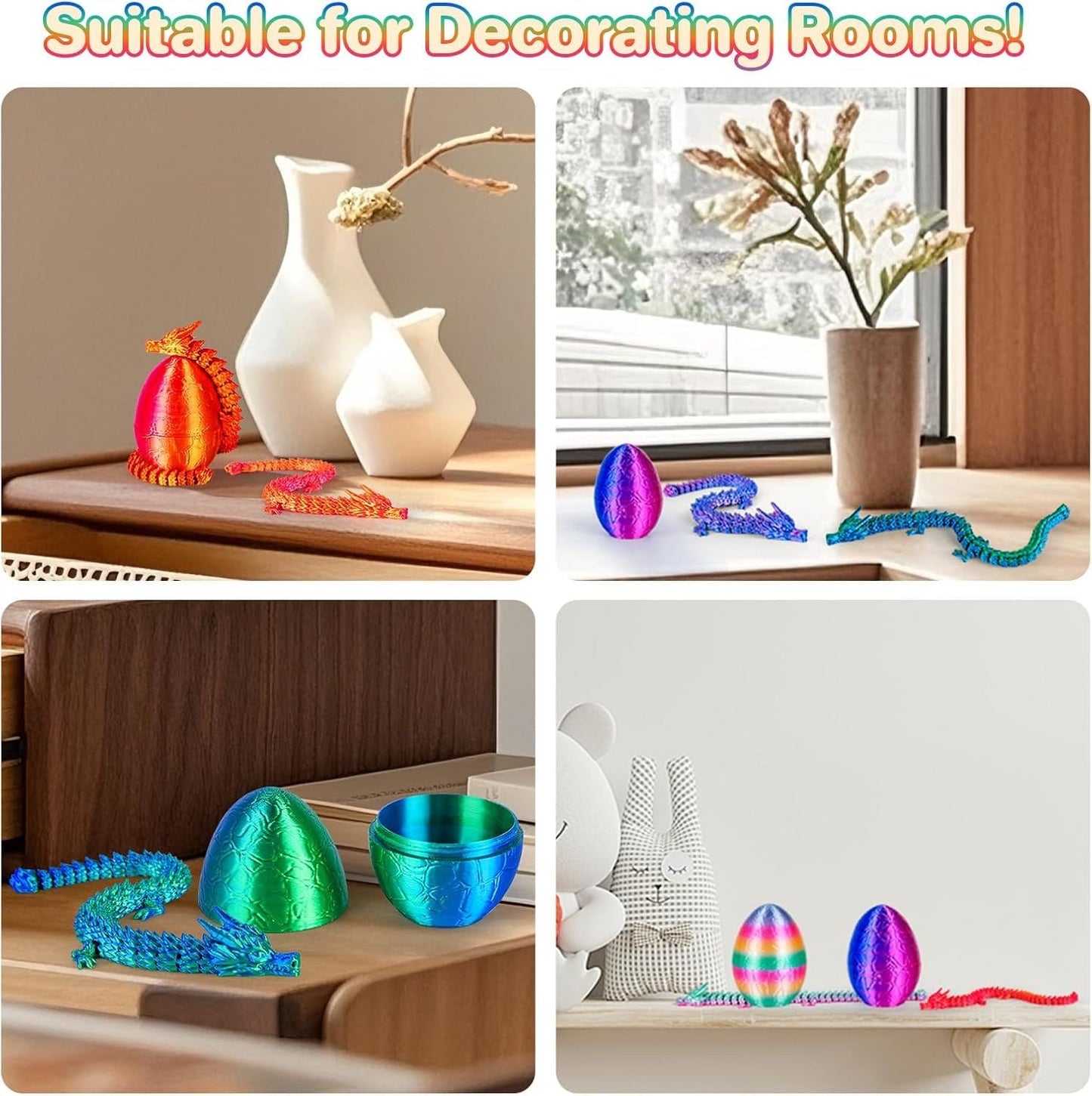 4Pcs 3D Printed Dragon Eggs Dragon Eggs with 8.86inch Dragon Inside 3D Printed Toys Dragon Toys for Kid & Adults, Easter Home Decor, 4Pack1 - Renee Lane Company