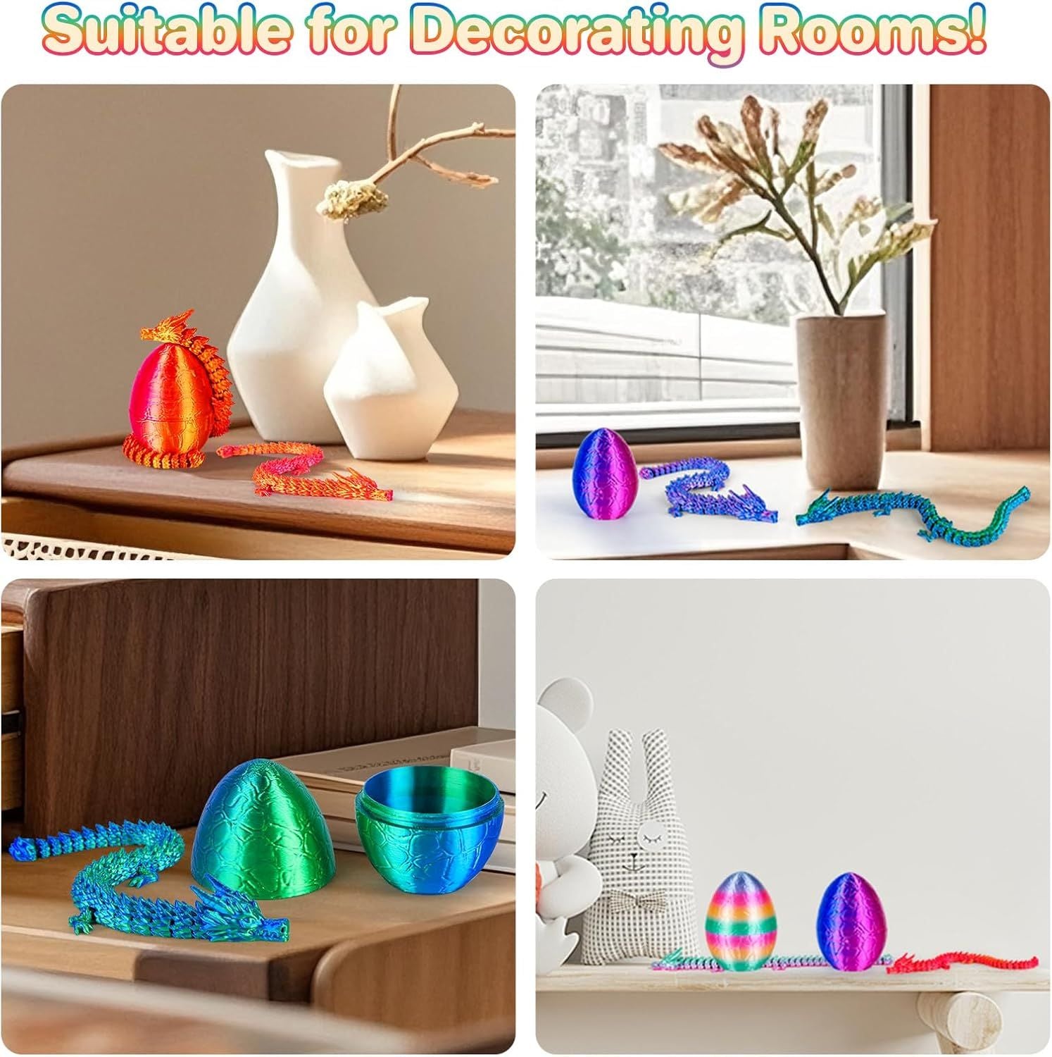 4Pcs 3D Printed Dragon Eggs Dragon Eggs with 8.86inch Dragon Inside 3D Printed Toys Dragon Toys for Kid & Adults, Easter Home Decor, 4Pack1 - Renee Lane Company