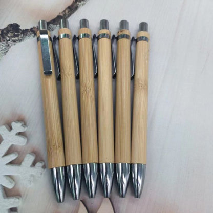 4Pcs Set Bamboo Wood Ballpoint Pen 1.0mm Bullet Tip Blue Black Ink Signature Ball Pen Office School Wrting Stationery - Renee Lane Company