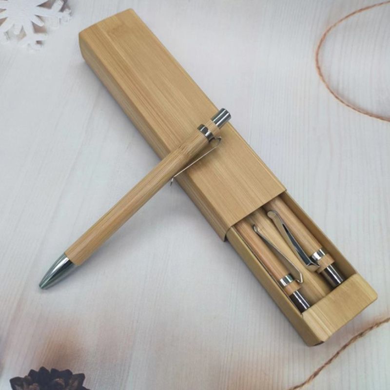 4Pcs Set Bamboo Wood Ballpoint Pen 1.0mm Bullet Tip Blue Black Ink Signature Ball Pen Office School Wrting Stationery - Renee Lane Company