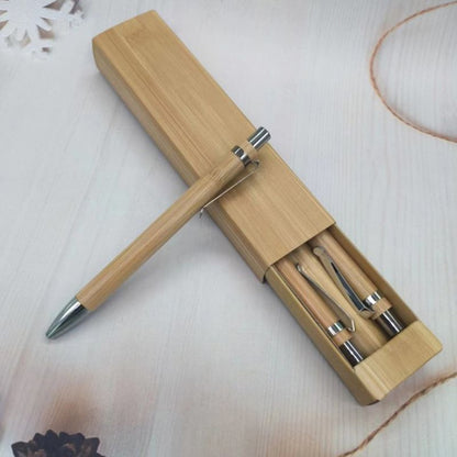 4Pcs Set Bamboo Wood Ballpoint Pen 1.0mm Bullet Tip Blue Black Ink Signature Ball Pen Office School Wrting Stationery - Renee Lane Company