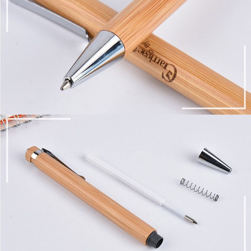 4Pcs Set Bamboo Wood Ballpoint Pen 1.0mm Bullet Tip Blue Black Ink Signature Ball Pen Office School Wrting Stationery - Renee Lane Company