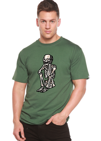 Unisex short-sleeve graphic T-shirt, green with black skeleton front print