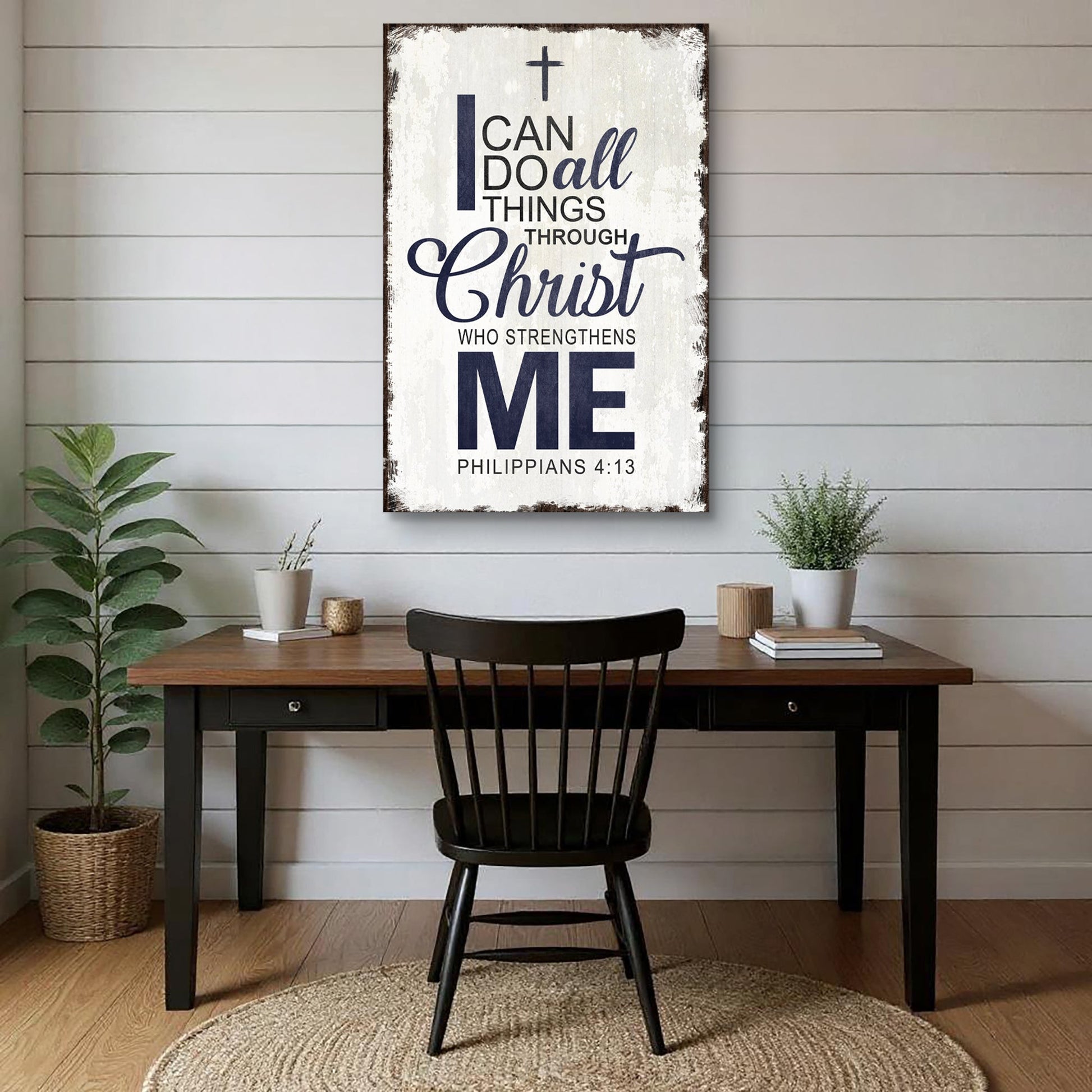 Framed canvas wall art featuring “I can do all things through Christ” with “Philippians 4:13”