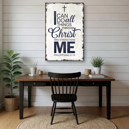 Framed canvas wall art featuring “I can do all things through Christ” with “Philippians 4:13”