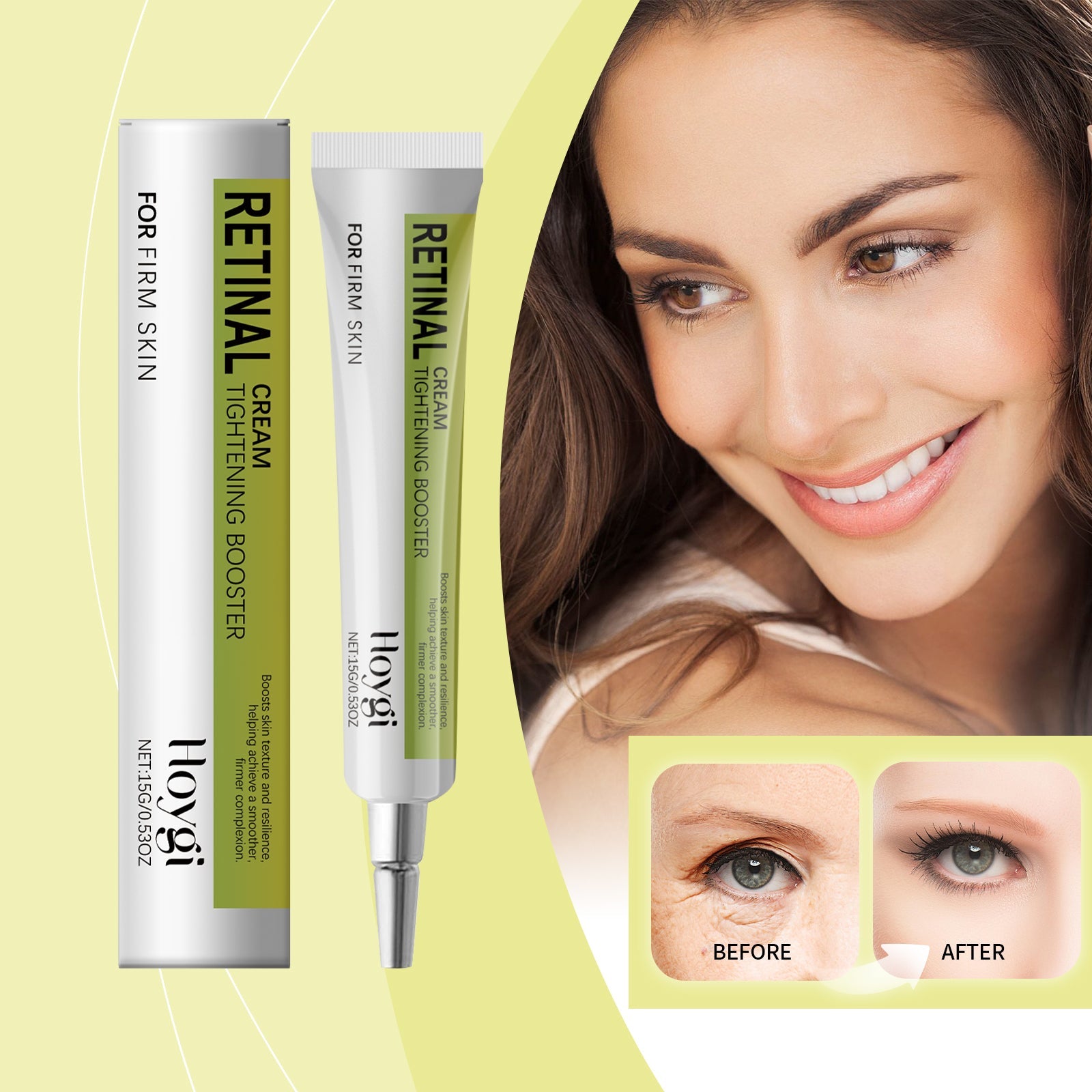 Retinol brightening firming cream box and tube, 15 g