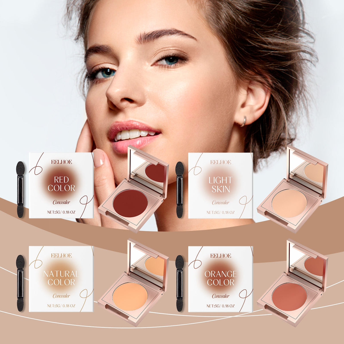 Concealer palette set with four shade pans in mirrored compact cases