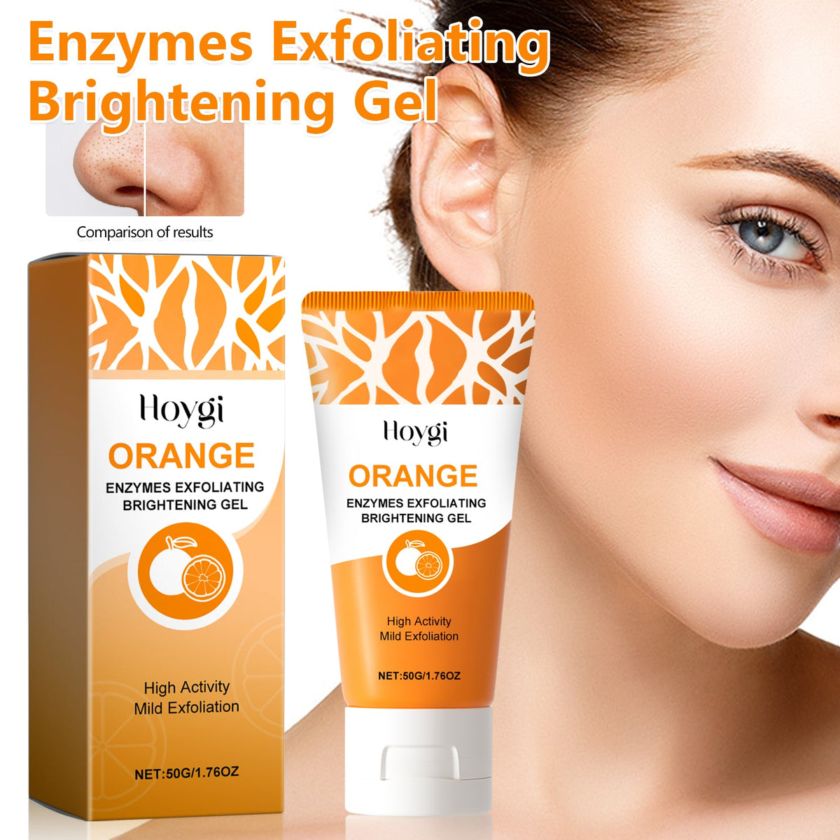 Hoygi orange exfoliating brightening gel tube and box, 50 g