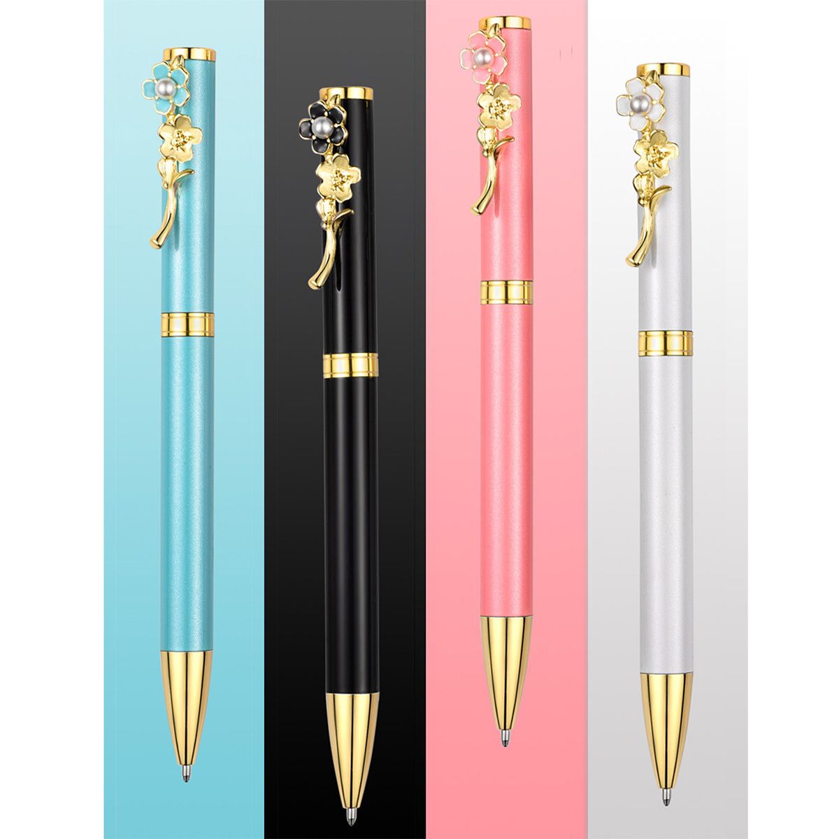 4pcs Ballpoint Pens,Fine Point Smooth Writing Pens,Metal Twist Pretty Pens For Journaling, 1.0 Mm Medium Point Black Ink Cute Pens,Office Supplies Fancy Pen Sets For Women&Men Gift - Renee Lane Company