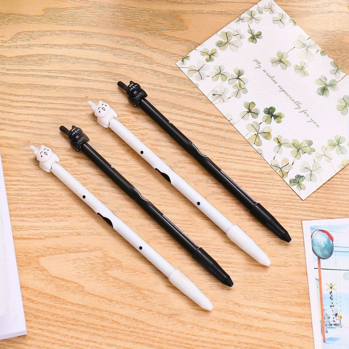4pcs Creative Tail Cat Cute Cartoon Gel Pen 0.38mm Black Refill - Renee Lane Company