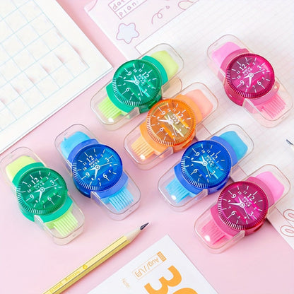 4pcs Creative Watch Shape Pencil Sharpener With Eraser Cleaning Brush 3 In 1 Multifunctional Student Stationery - Renee Lane Company
