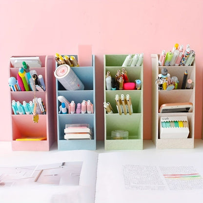 4pcs Multi-Functional Pen/Pencil Markers Holder, Diagonal Matte Pen Holder, Desk Desktop Storage Box, Stationery Rack Frosted Transparent - Renee Lane Company