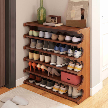 5/6-layer practical storage rack, shoe rack, space-saving design, multi-layer independent storage rack, wood grain finish, easy to assemble, self-supporting cubic shoe storage rack, storage rack, sui - Renee Lane Company