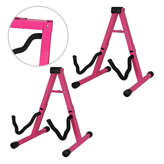 5 CORE Double Guitar Stand Floor 2Pcs Adjustable Heavy Duty A Frame Universal Folding Acoustic Electric Bass Mandolin Banjo Violin Holder Stands For On Stage Studio - GSS BPNK 2PCS - Renee Lane Company