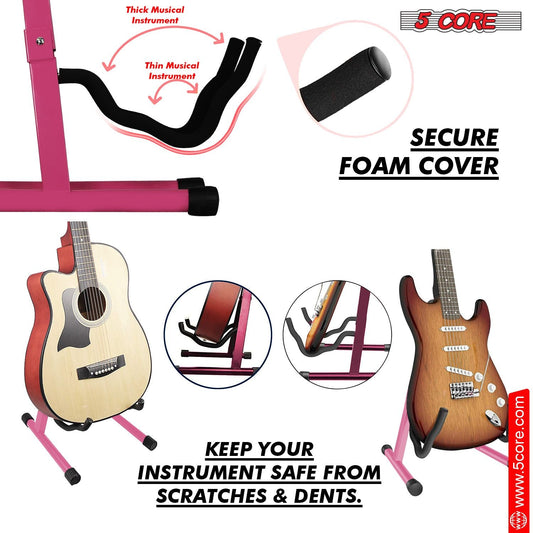 5 CORE Double Guitar Stand Floor 2Pcs Adjustable Heavy Duty A Frame Universal Folding Acoustic Electric Bass Mandolin Banjo Violin Holder Stands For On Stage Studio - GSS BPNK 2PCS - Renee Lane Company