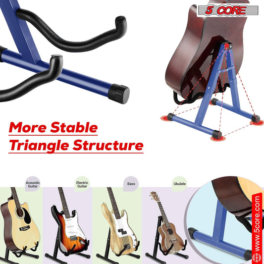 5 CORE Double Guitar Stand Floor Adjustable Heavy Duty A Frame Universal Folding Acoustic Electric Bass Mandolin Banjo Violin Holder Stands For On Stage Studio - GSS BLU - Renee Lane Company