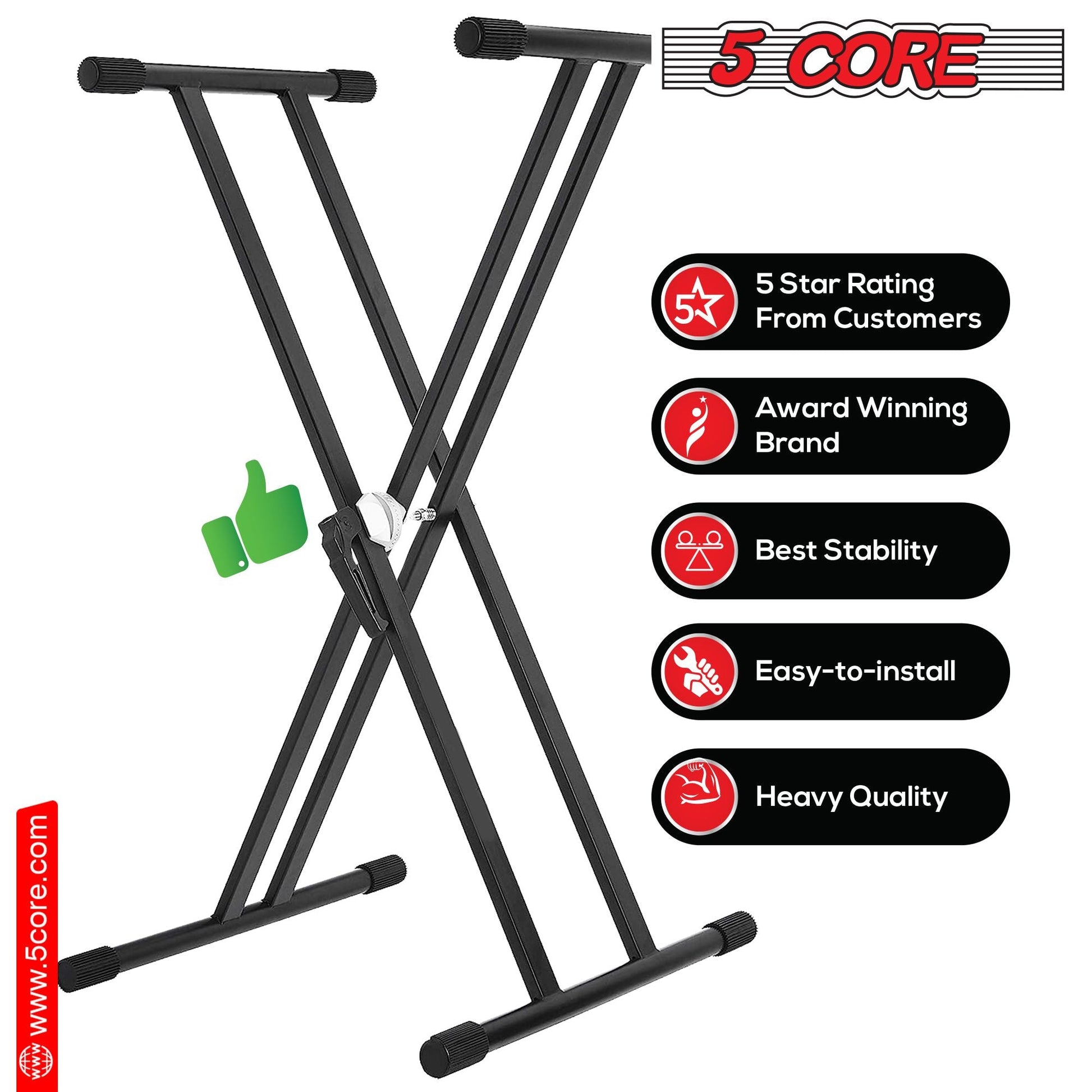 5 CORE Piano Keyboard Stand Double X Style Heavy Duty Adjustable Digital Electric Piano Riser Durable & Sturdy Music Synthesizer Holder Stands For Upto 88 Keys w Secure Locking Strap - KS 2X GEAR - Renee Lane Company
