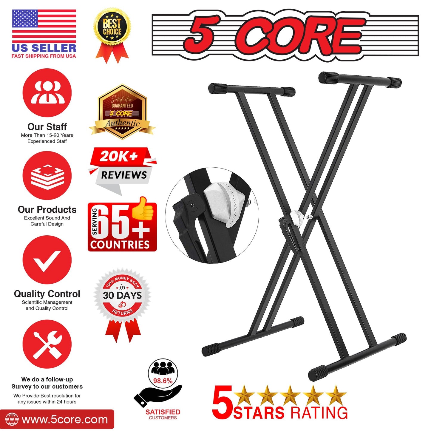 5 CORE Piano Keyboard Stand Double X Style Heavy Duty Adjustable Digital Electric Piano Riser Durable & Sturdy Music Synthesizer Holder Stands For Upto 88 Keys w Secure Locking Strap - KS 2X GEAR - Renee Lane Company