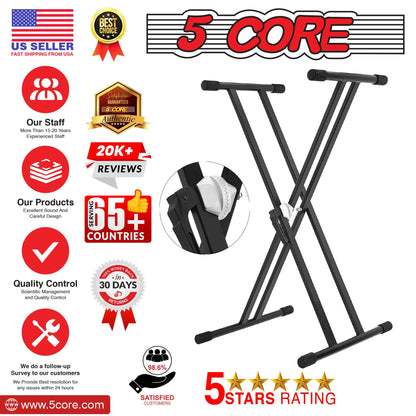5 CORE Piano Keyboard Stand Double X Style Heavy Duty Adjustable Digital Electric Piano Riser Durable & Sturdy Music Synthesizer Holder Stands For Upto 88 Keys w Secure Locking Strap - KS 2X GEAR - Renee Lane Company